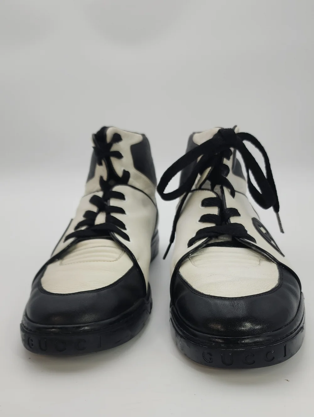 Gucci Interlocking GG High-Top Leather Sneakers Black White Men's Size 11